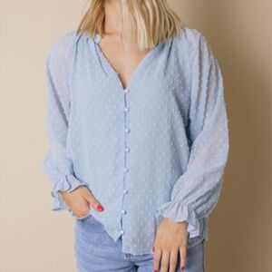 LC Lauren Conrad Light Blue Swiss Dot Button-Front Blouse